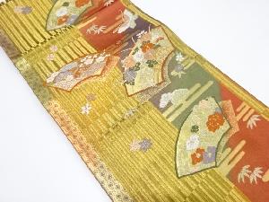 地紙に蝶・花車模様織出し袋帯